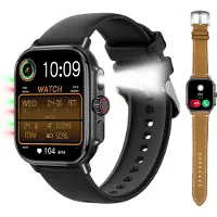 Lige Smartwatch Herren mit Telefonfunktion 2026 schwarz mit Blutdruckmessung und Taschenlampe für Android & Apple Geräte wasserdicht mit Armbandwechsel