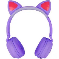 Techmade Kabellose LED-Kopfhörer mit Katzenohr-Design, Mikrofon, klarer Klang, Funktionstasten, 6 Std. Akku, verstellbar, weiche Ohrpolster,Bluetooth,AUX,FM,SD