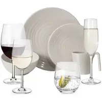 Moritz Melamin Geschirr Set 4 Personen Coffee 16 Teilig + 16 Tiamo Gläser Wassergläser Weingläser Champagner-Gläser Flûtes Tafelgeschirr Picknick BBQ Kochges