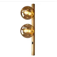 Licht-Erlebnisse Wandleuchte mit Schalter 60 cm hoch Kugelschirm Rauchglas Metall in Bernstein Gold 2-flammig E14 Wandleuchte