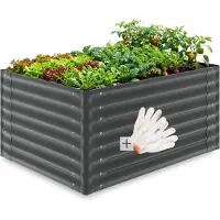 TecTake Hochbeet verzinkt Stahl 120x90x62cm 650L offener Boden Gemüsebeet Kräuterbeet Pflanzkasten inkl. Handschuhe wetterfest stabil