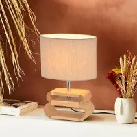 Corep Oslo Tischleuchte weiß/holz hell Höhe 30 cm - SAS , Oslo, Beige, für Wohnzimmer, Stoff / Textil, Skandinavisch