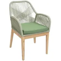 Proregal Gartenstuhl HxBxT 85x58x59 cm Sitzhöhe 47cm Wetterfest Seilgeflecht Rope Holz Akazie Grün Kissen Grün Sessel Outdoor Stuhl