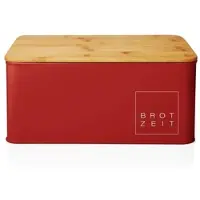 Lumaland Cuisine Brotkasten aus Metall mit Bambus Deckel - Rechteckig 30,5 x 23,5 x 14 cm - Rot