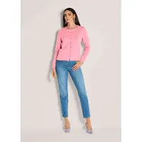 MADELEINE Basic Strickjacke mit Halbarmpullover in himbeersorbet / melange | Gr.: 36