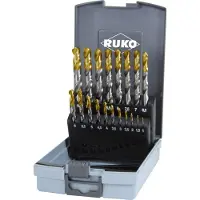 RUKO Spiralbohrer-Satz DIN 338 Typ N, HSS-G mit TiN Spitzenbeschichtung in Kunststoffkassette - 19 tlg. - 2501214TRO