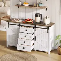 OKWISH Sideboard mit Schiebetüren 4 Schubladen Küche 137x82x40cm Weiß