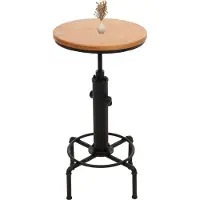 Mendler Bartisch HWC-N23, Thekentisch Bistrotisch höhenverstellbar drehbar Fußablage Industrial Eisen Massiv-Holz Ø 50cm natur