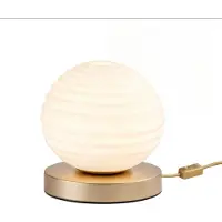 Licht-Erlebnisse Tischleuchte Glas Metall rund D: 32 cm H: 28 cm in Gold Weiß E27 Beistelllampe Nachttischleuchte