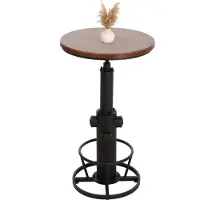 Mendler Bartisch HWC-N20, Bistrotisch Thekentisch, höhenverstellbar drehbar Fußablage Industrial Massiv-Holz Ø 61 cm braun