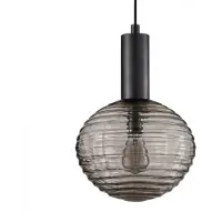 Licht-Erlebnisse Pendelleuchte Rauchglas Metall rund D: 18 cm H: max. 150 cm verstellbar für E27 Schwarz Hängelampe Esszimmer