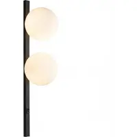 Licht-Erlebnisse Wandleuchte Schwarz Weiß Wandlampe mit Schalter 60 cm hoch Metall Glas E14 2-flammig Kugelschirm