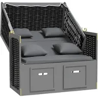 vidaXL Strandkorb mit Kissen Poly Rattan Massivholz Anthrazit Schwarz