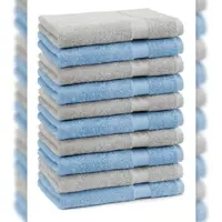 Betz 10 Stück Gästehandtücher PREMIUM 100%Baumwolle Gästetuch-Set 30x50 cm Farbe hellblau und silbergrau