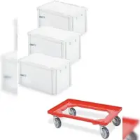 BRB-Lagertechnik BRB 3x Archivboxen für je 7 Ordner (A4, breiter Rücken), weiß, inkl. Transportroller, rot