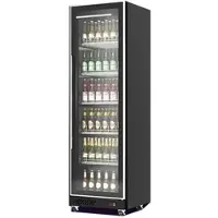 Chefgastro Kühlschrank DAMARA auf Rollen | 1x Glastür + LED | 387 Liter, HxBxT 198x62x60cm | 0/+10°C | Schwarz | + Geschirrtuch