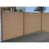 Mendler WPC-Sichtschutz Savoie, Windschutz Zaun, Alu-Pfosten 3er Set, 5,6m teak