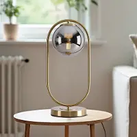 LumenXL Goldene Design-Tischlampe George - Rauchglas mit Spiegeleffekt