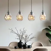 LumenXL Moderne 4-flammige Hängelampe Schwarz mit amber Glas - Faliste