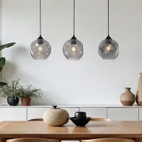 LumenXL 3-flammige Pendelleuchte Fayen schwarz mit gewelltem Rauchglas