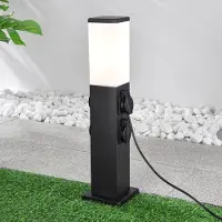 LumenXL Edelstahl-Steckdosensäule mit Leuchte - quadratisch mit 4 Steckdosen