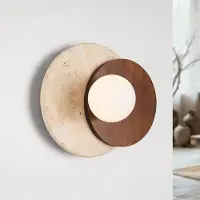 LumenXL Moderne Wandleuchte Yacif aus Travertin (Naturstein) und Holz