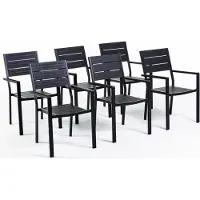 Idea New Garden Srl 6er-Set Gartenstühle aus lackiertem Stahl und Polyethylen in Holzoptik – modernes, stapelbares und robustes Design für Gärten, Terrassen, Bars und Restaurants – Adele – Schwarz