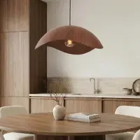 LumenXL Japandi-Hängelampe Zongse mit Metallschirm in Walnussoptik Ø56 cm