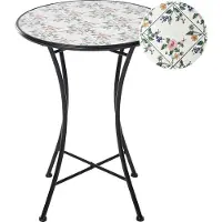 Beliani Bistrotisch Schwarz Metall 60 cm Rund Mosaik Blumenmuster Vintage Stil Balkontisch Gartentisch