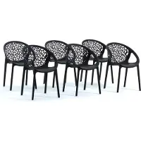 Idea New Garden Srl 6er-Set stapelbare Stühle aus glasfaserverstärktem Harz für Außenbereich, Garten, Bars und Restaurants – modernes, von der Natur inspiriertes Design – AMBRA – Schwarz
