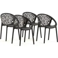 Idea New Garden Srl 4er-Set stapelbare Stühle aus glasfaserverstärktem Harz für Außenbereich, Garten, Bars und Restaurants – elegantes, modernes, von der Natur inspiriertes Design – LARA – Schwarz