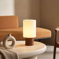 LumenXL Tischlampe Koja mit Walnussoptik und Stoffschirm