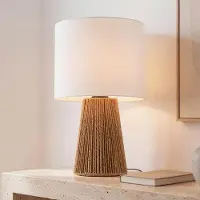 LumenXL Boho-Chic-Tischlampe Ranpu mit weißem Lampenschirm