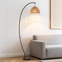 LumenXL Bogenlampe Estar mit natürlichem Schirm - schwarz