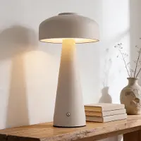 LumenXL Wiederaufladbare Pilzlampe Soma in Taupe mit Touch-Dimmer und einstellbarem Licht