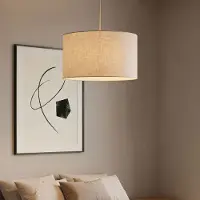LumenXL Moderne Hängelampe Avano beige mit Leinenstoffschirm