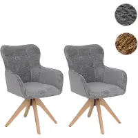 Mendler 2er-Set Esszimmerstuhl HWC-Q35, Küchenstuhl Armlehne drehbar Auto-Return, Stoff Chenille (680g/m²) Holz MVG grau