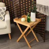 OEM Bamboo-Tisch, inklappbar, mit integrierten Metallgriffen, tragbarer Garten-Tisch mit abnehmbarem Serviertisch, 47 x 38 x 58,5 cm