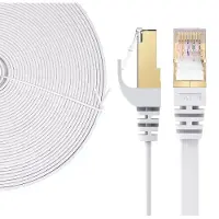 Elfcam Cat 7 Flachkabel Patchkabel 12 m Weiß, RJ45 Netzwerkkabel S/FTP, 10 Gbit/s, 600 MHz, 100% Kupfer, Ethernet LAN Kabel für Router, PC, Konsole, Glasfaser