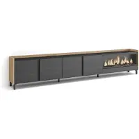 Skraut Home TV-Möbel Holzeffekt schwarz eiche 315x35x61cm Kamin mit Feuereffekt