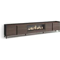 Skraut Home TV-Möbel Holzeffekt eiche schwarz 315x35x61cm Kamin mit Feuereffekt