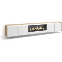 Skraut Home TV-Möbel Holzeffekt weiß und eiche 315x35x50cm Kamin mit Feuereffekt