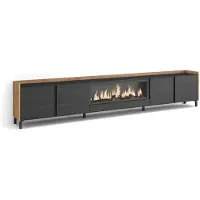 Skraut Home TV-Möbel Holzeffekt schwarz eiche 315x35x61cm Kamin mit Feuereffekt