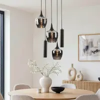LumenXL Industrielle Hängelampe Téo mit zwei GU10-Spots und drei Rauchglas-Schirmen