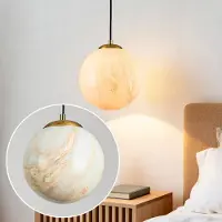 LumenXL 1-flammige Hängelampe Tessra mit Glas in Marmoroptik und Messinggold