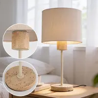 LumenXL Tischleuchte Aurea beige mit Leinenbezug und Travertin-Effekt