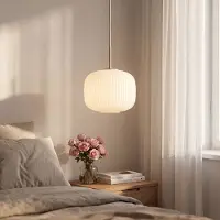 LumenXL Hängelampe Isolde beige mit geripptem milchweißem Glas