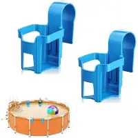 OEM 2 Stück - Außenpool-Lagertank - Schwimmbad-Becherhalter - Trinkwasserschale - Für oberirdische Schwimmbäder - Passend für runde Stangen von 2" oder kleiner - Blau