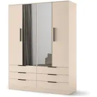 Furniture24 Kleiderschrank Avera Av-01 Wüstensand 4-Türiger Drehtürenschrank 170 X 225 X 60 Cm Mit 6 Schubladen