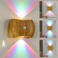 Rosikey LED Nachtlicht mit Bewegungsmelder Akku Wandlampe Holz Design Kabellos Ohne Bohren Magnetische Wandleuchte USB-C Aufladbar Nachtlicht Treppenlicht Flurleuchte Schranklicht